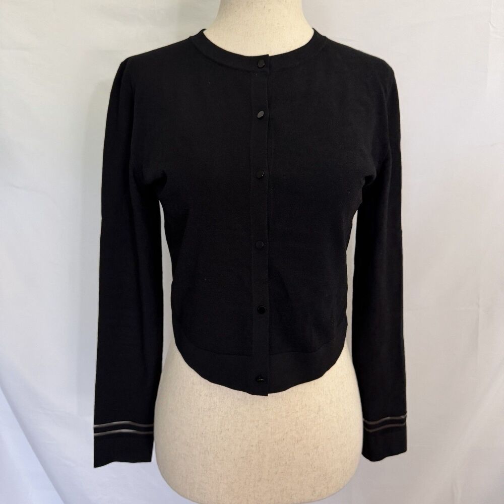 Akris Punto Women's Black Crop Crewneck Cardigan Sweater | Size 4